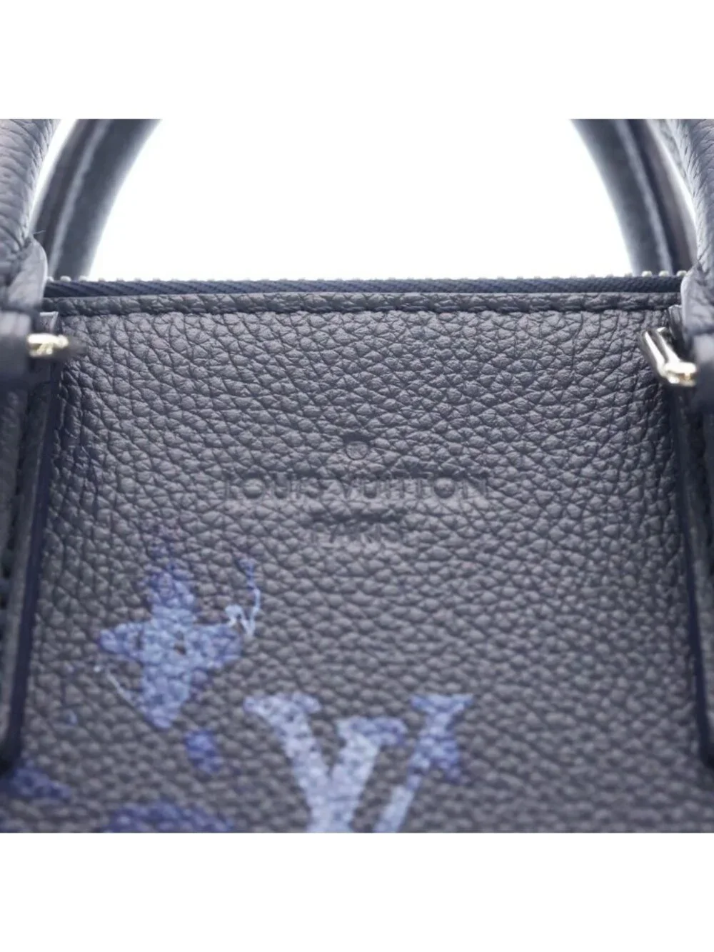 Louis Vuitton Water Monogram Sac Plat Messenger Tote Bag Navy Leather Silver